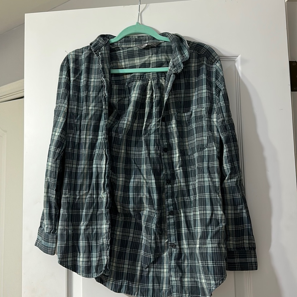 The Northface green plaid button-up shirt